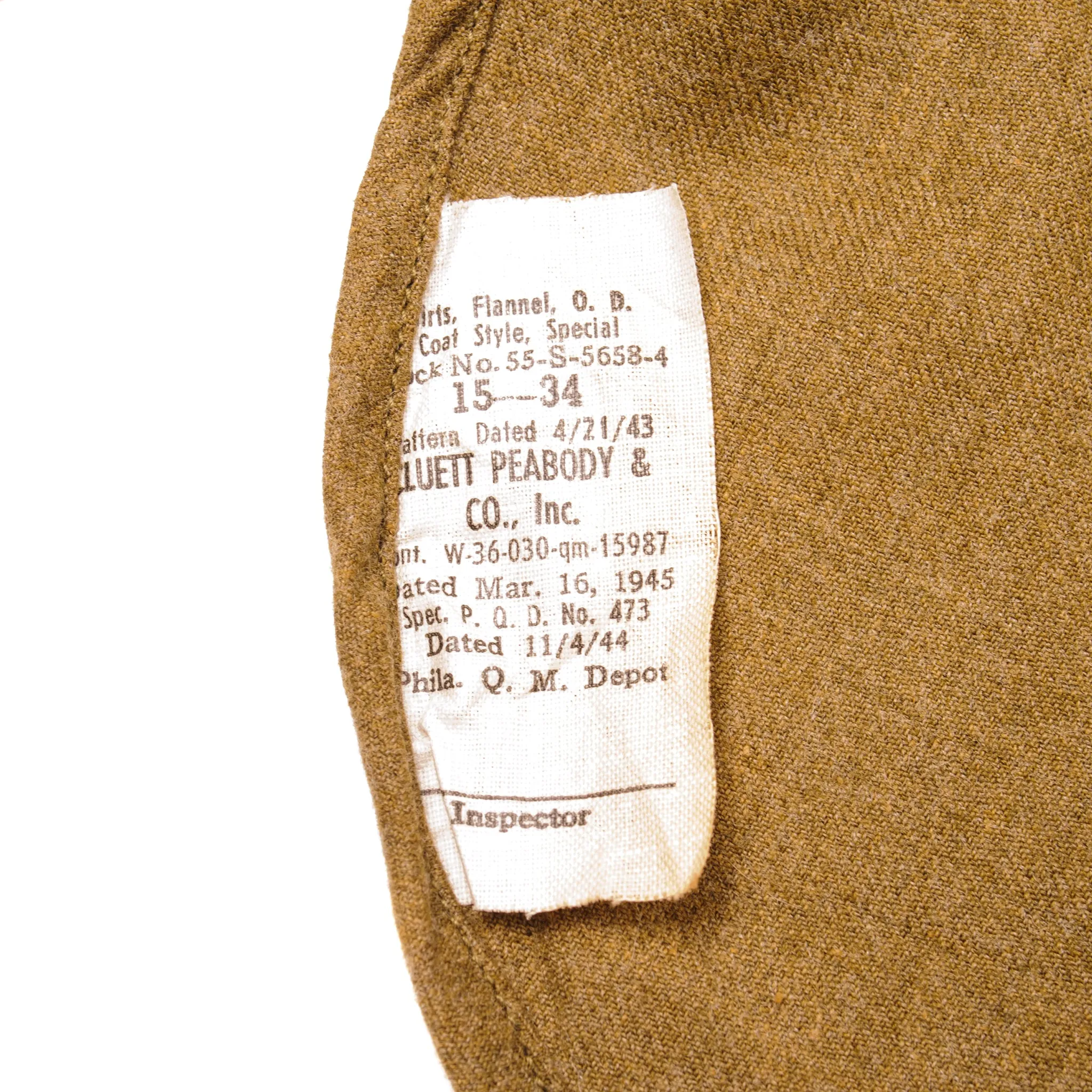 VINTAGE US ARMY M-37 M37 FLANNEL SHIRT 1945 WW2 SIZE 15 X 34 PATCHED