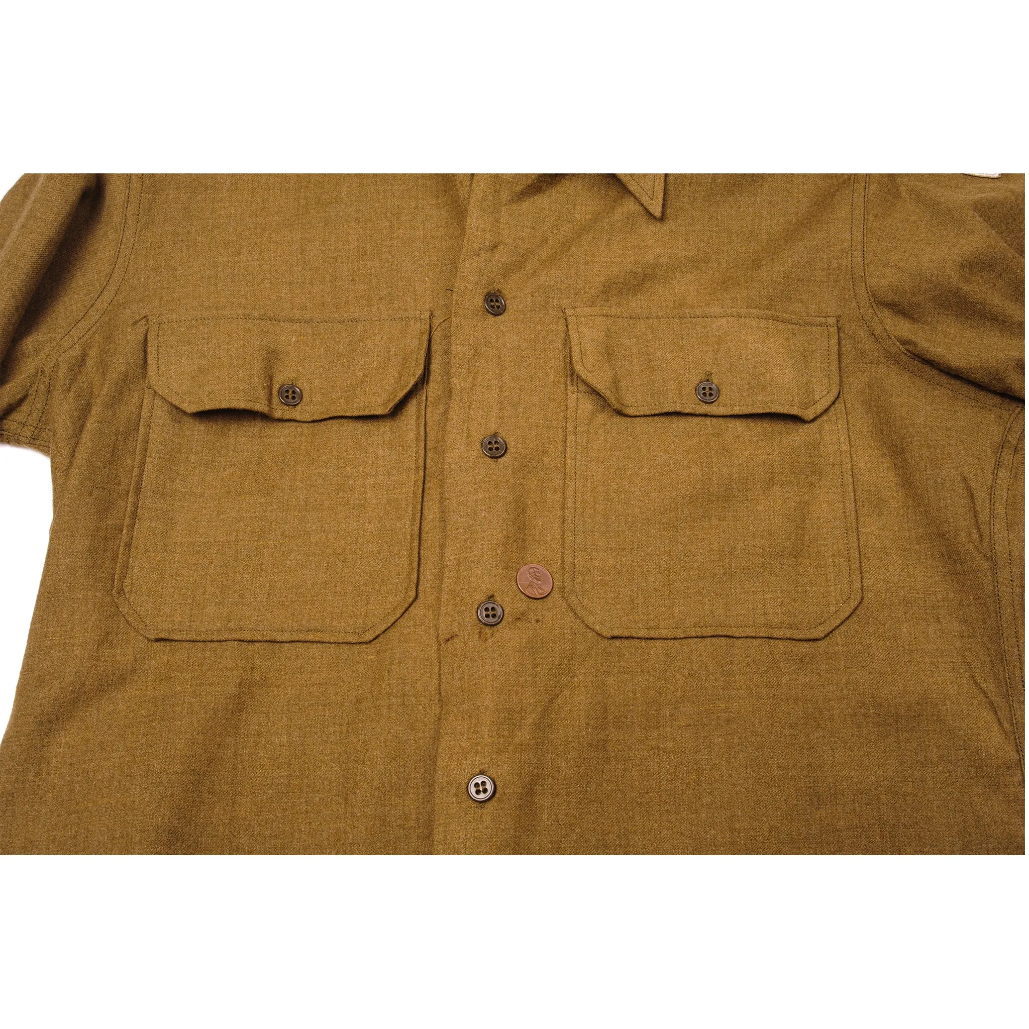 VINTAGE US ARMY M-37 M37 FLANNEL SHIRT 1945 WW2 SIZE 15 X 34 PATCHED