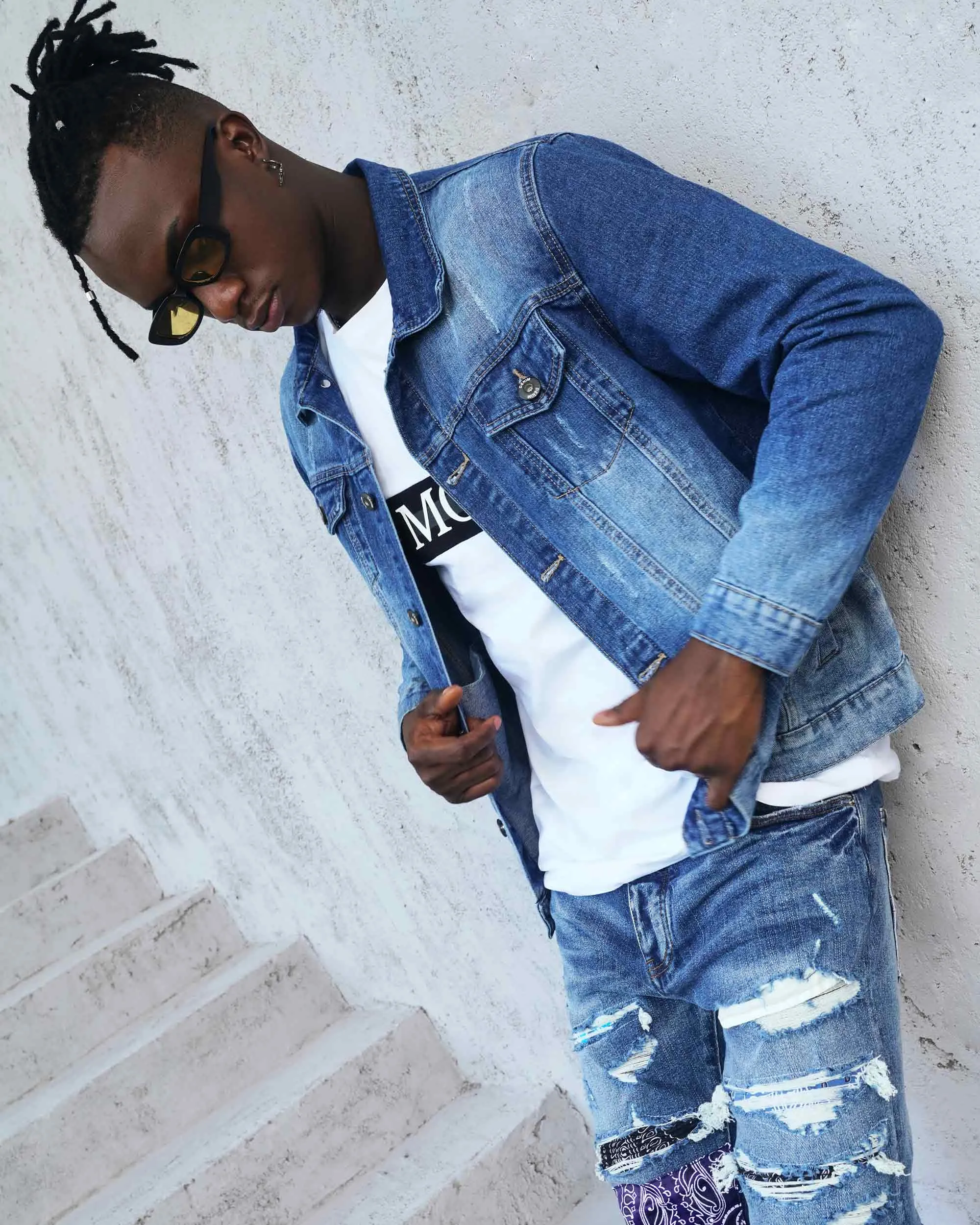 Washed Irregular Blue Denim Jacket