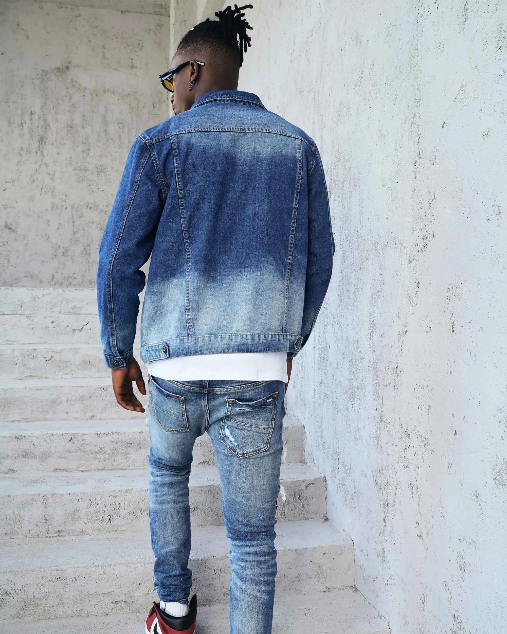 Washed Irregular Blue Denim Jacket