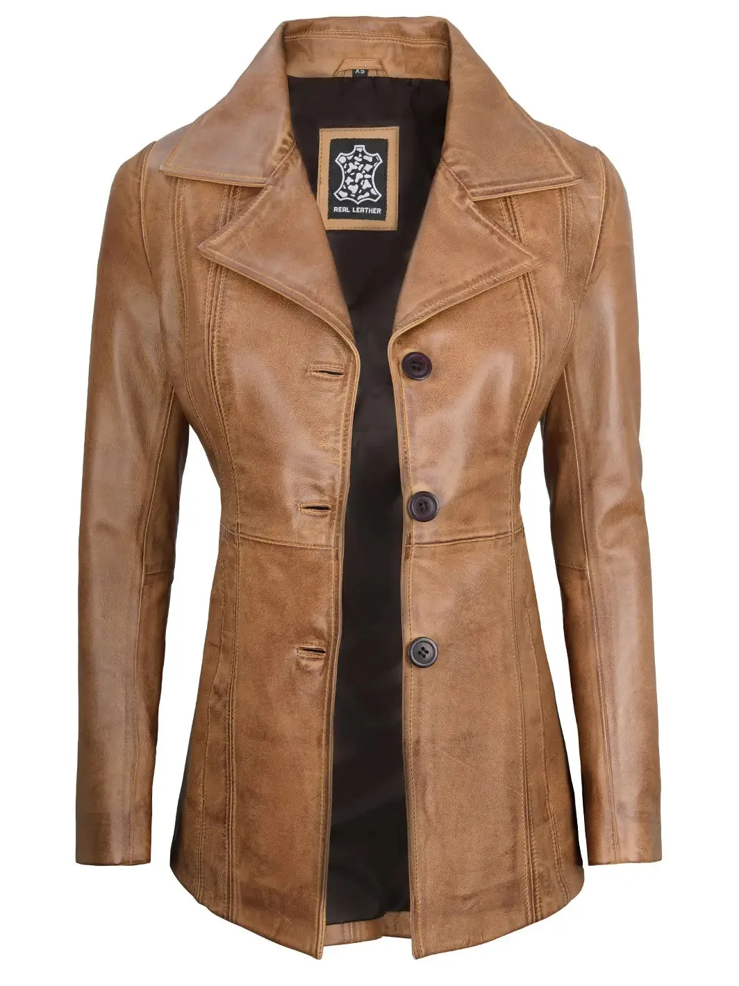 Womens Camel Brown Leather Blazer