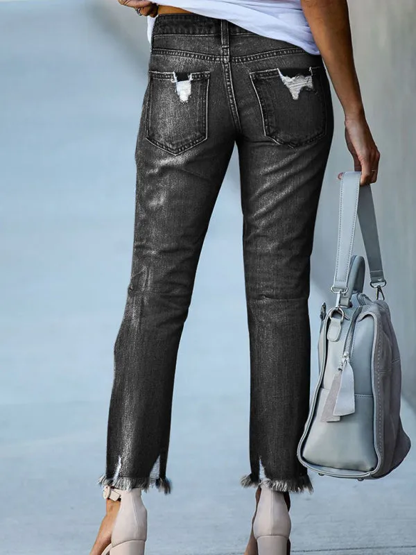Women’s Rip Vibes Distressed Straight Leg Denim Jeans