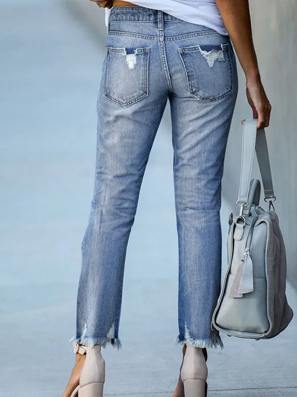 Women’s Rip Vibes Distressed Straight Leg Denim Jeans