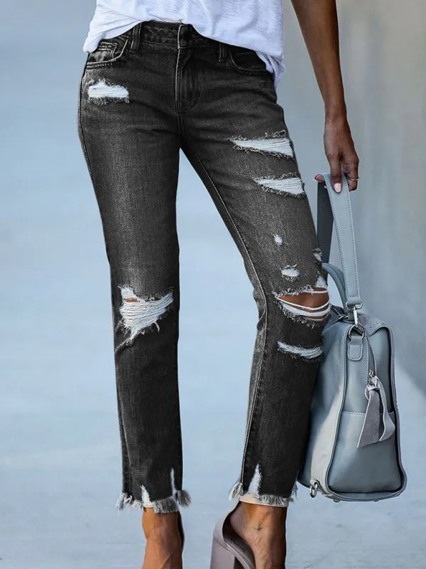 Women’s Rip Vibes Distressed Straight Leg Denim Jeans