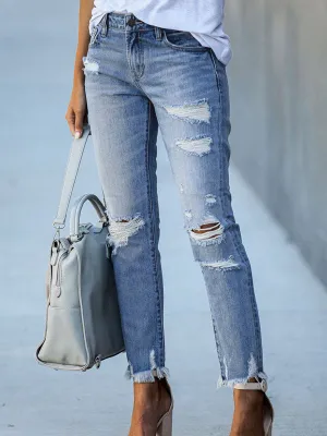 Women’s Rip Vibes Distressed Straight Leg Denim Jeans