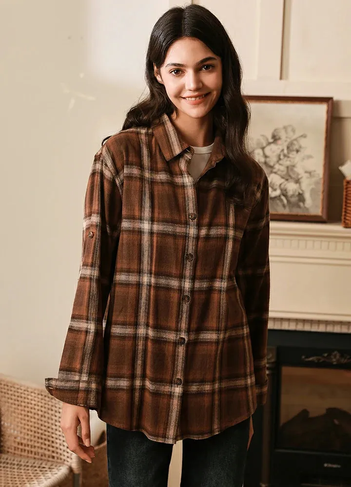 Women's Soft Flannel Shirt, Roll Up Sleeve