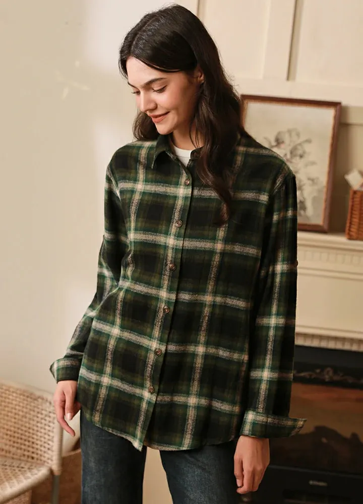 Women's Soft Flannel Shirt, Roll Up Sleeve