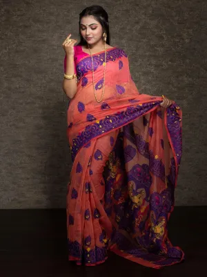 Wonderful Allover Orange Soft Dhakai Jamdani Saree