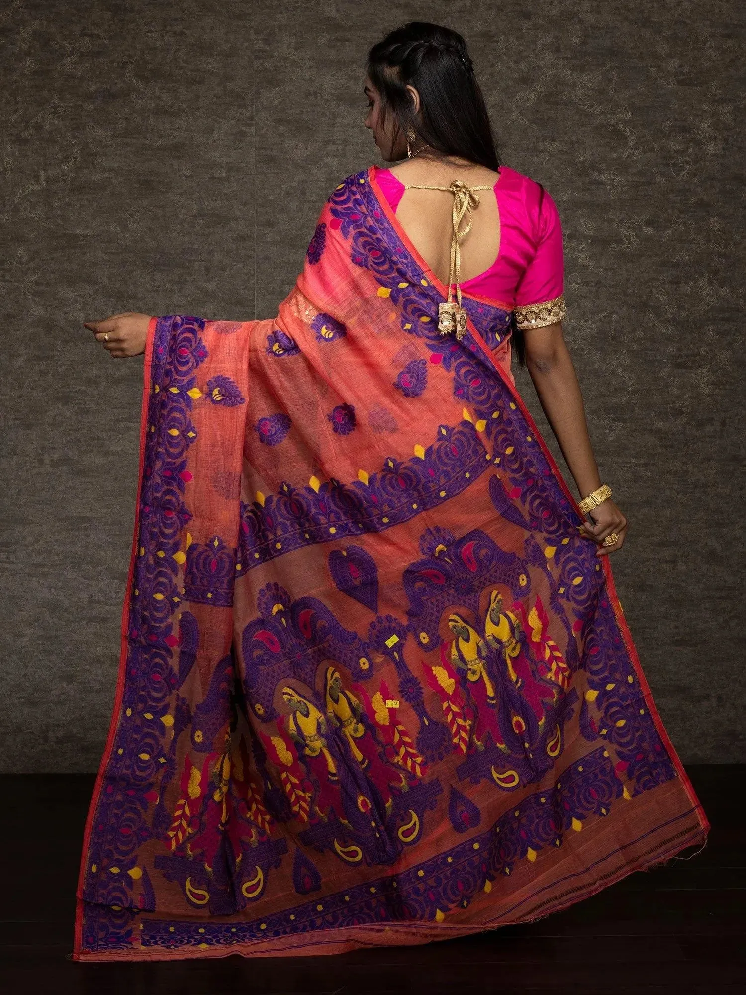 Wonderful Allover Orange Soft Dhakai Jamdani Saree